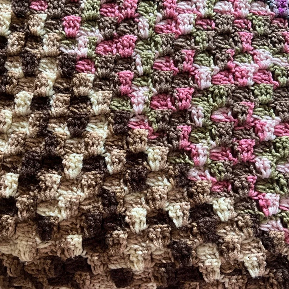 Handmade Crochet Striped Blanket Multi‎ Color Boho Cozy Cottagecore Grannycore